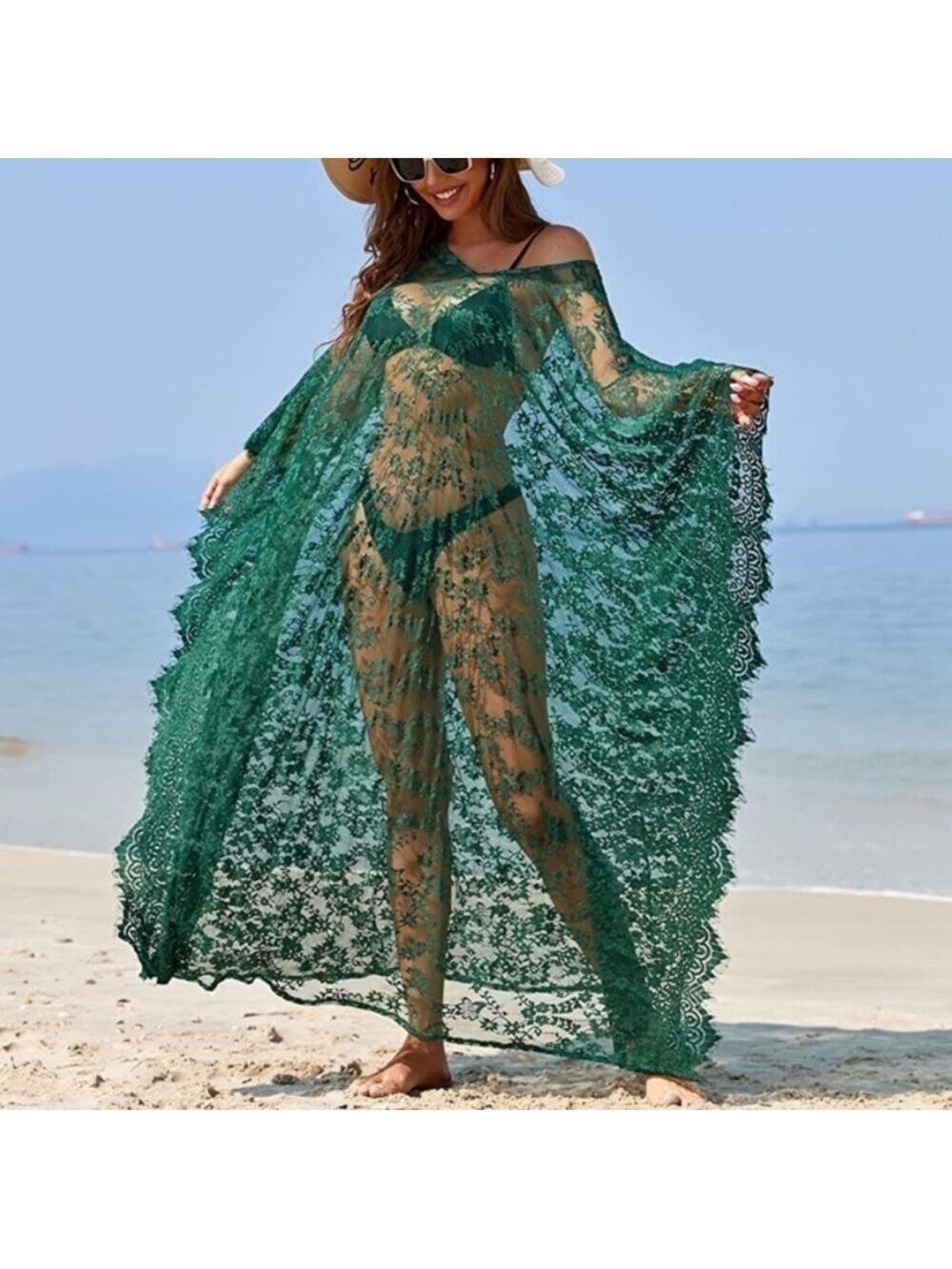 Beach Cover Up Boho Lace Kimono Bikini Robe Swimsuit Bathing Suit Costume Role
